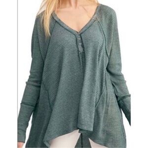 WE THE FREE PEOPLE Citrine Green Thermal Long Sleeve Swing Top XS